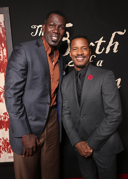 LOS ANGELES, CA - SEPTEMBER 21:  Michael Finley and Director/Producer/Writer Nate Parker attend the Los Angeles Premiere of Fox Searchlight's "The Birth of a Nation" on September 21, 2016 in Los Angeles, California.  (Photo by Todd Williamson/Getty Images for Fox Searchlight)