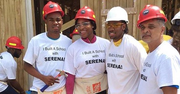 Serena with builders